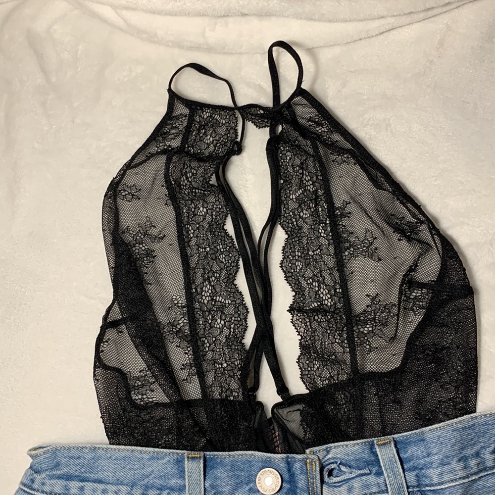 Victorias Secret Lingerie Bodysuit Black Strappy Medium